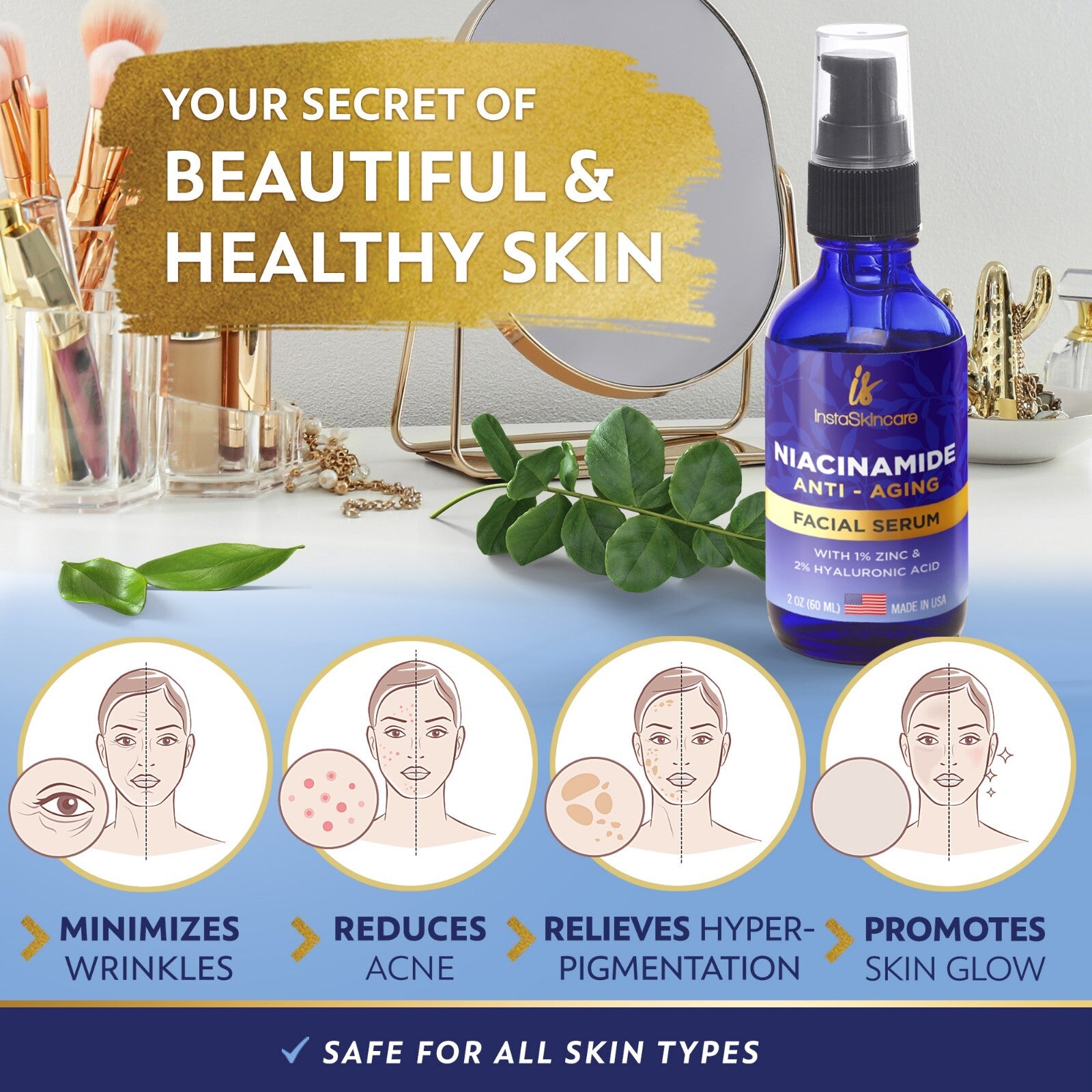 Niacinamide Serum for Face 10% with Zinc 1% Vitamin B3 Serum - 2oz